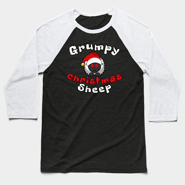 Grumpy Christmas Sheep Baseball T-Shirt by Mamon